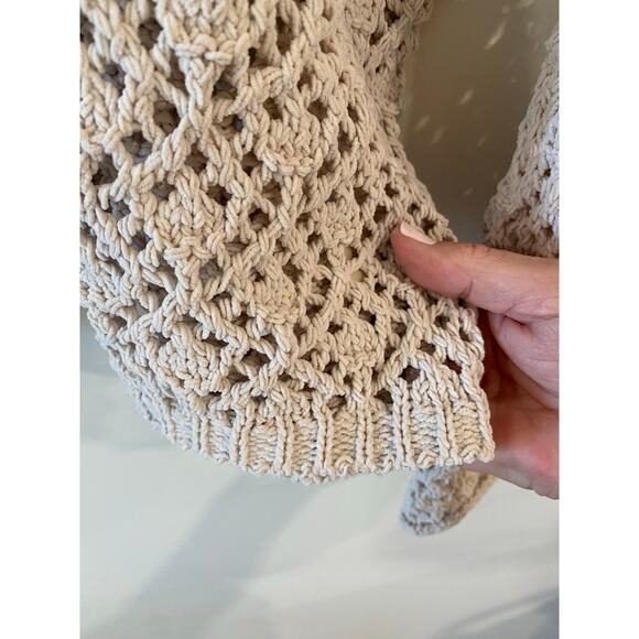 Artelier Nicole Miller Women's Large Open Knit Pullover Sweater Beige Polyester - Picture 4 of 10